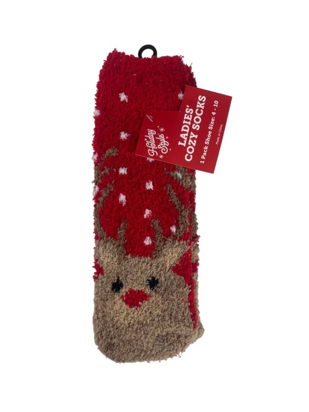 Holiday Style Cozy Socks Reindeer Pattern Womens Size 4-10 Red New